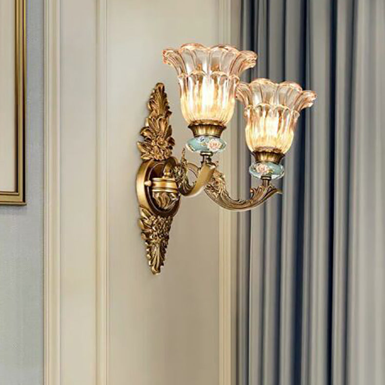 Elegant European Glass Flower Wall Sconce Lamp
