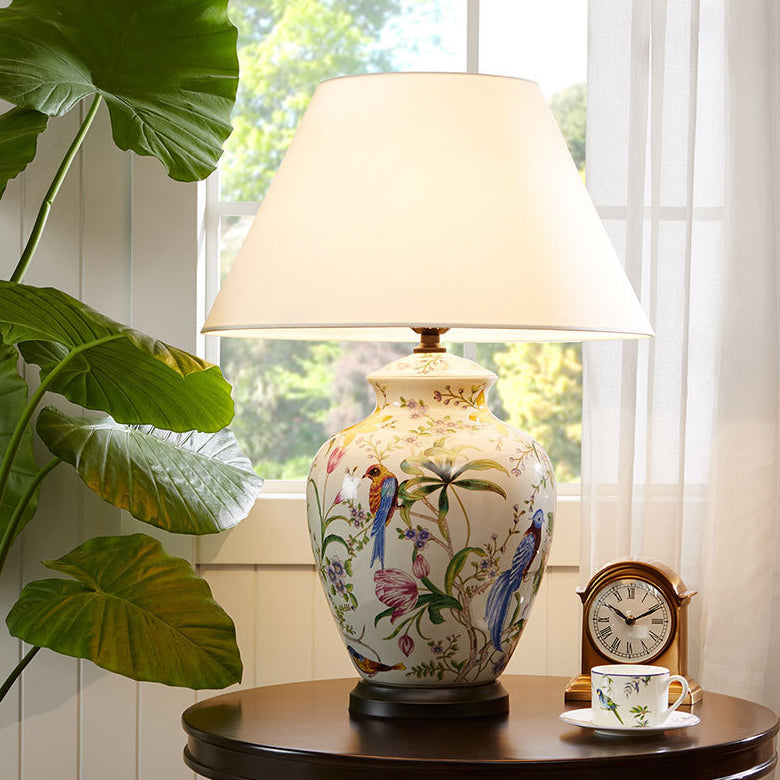 Premium Retro Ceramic Flower and Bird Table Lamp - 1 Light