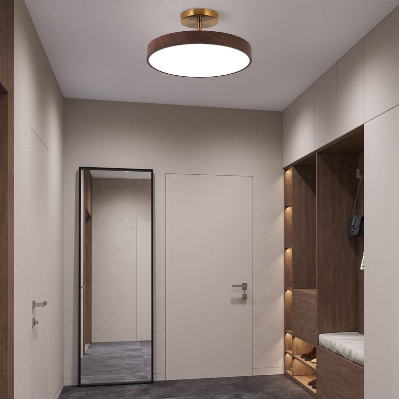Minimalist Japanese Wood Grain Round LED Semi-Flush Mount