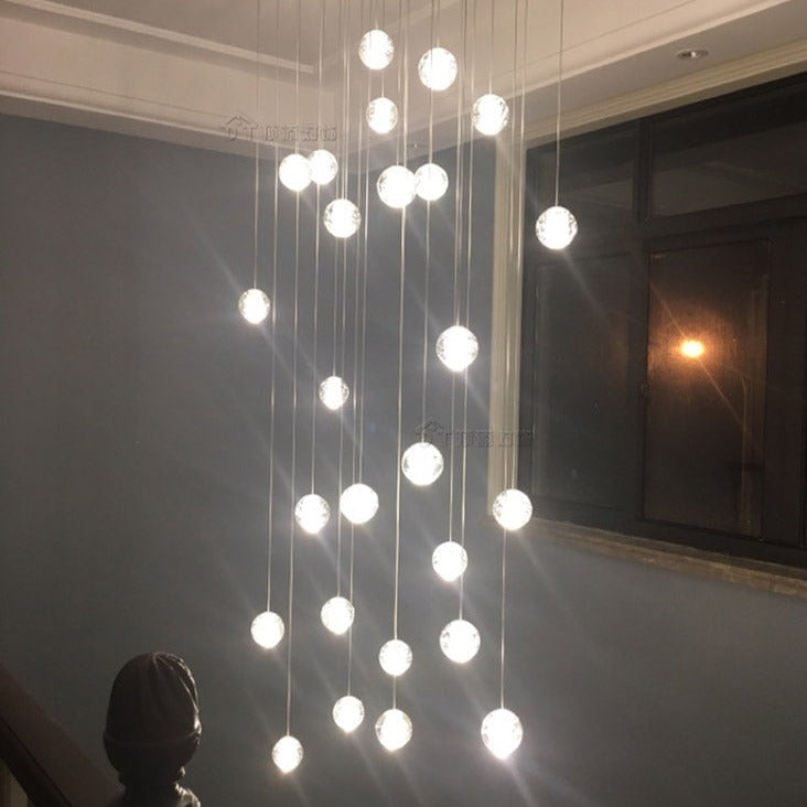 Luxury LED Chandelier with Crystal Orb Shade for Modern Staircases
