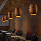 Rustic Round Wooden Wine Barrel Pendant Light