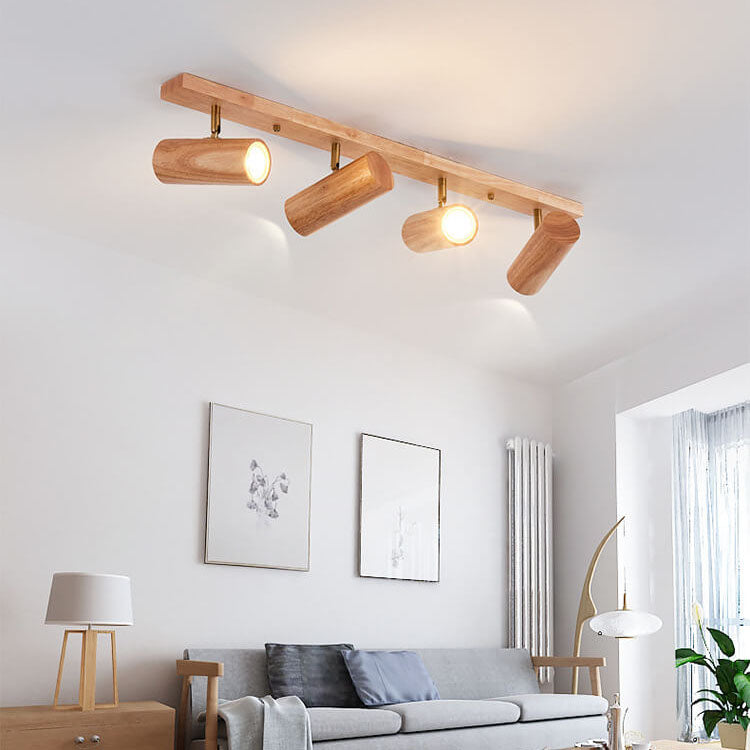 Japanese Minimalist Solid Wood Flush Mount Ceiling Light - Available in 1, 3, or 4 Lights