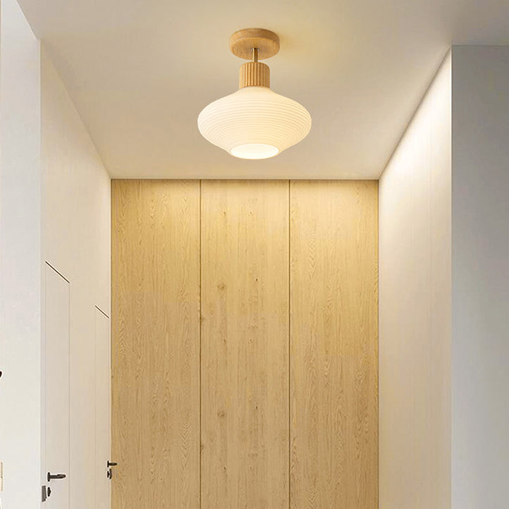 Nordic Striped Glass Oval Semi-Flush Mount Ceiling Light