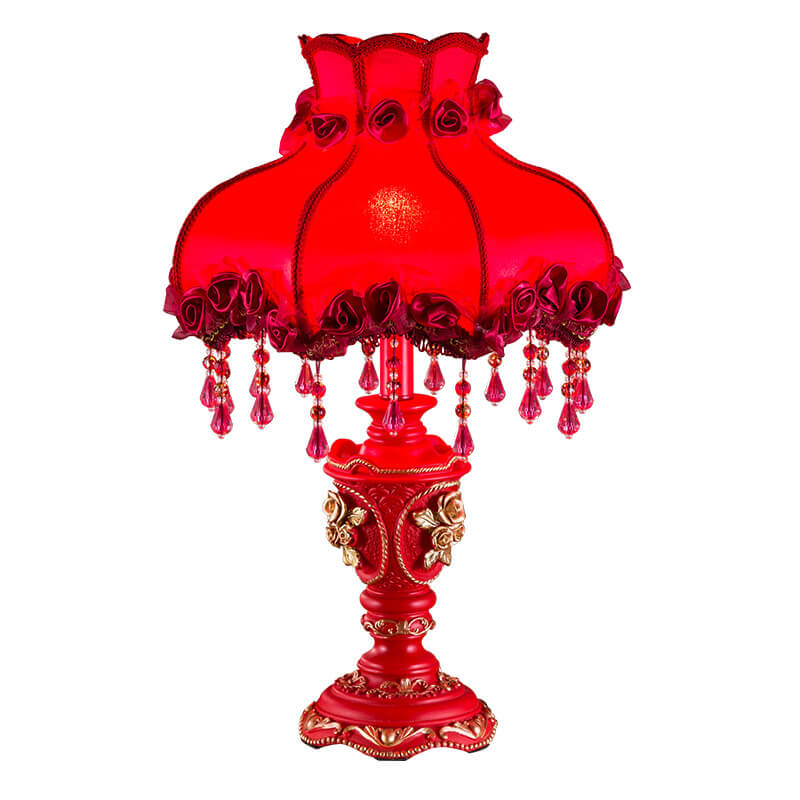 Red Fabric Tassel Table Lamp - European Design, 1-Light