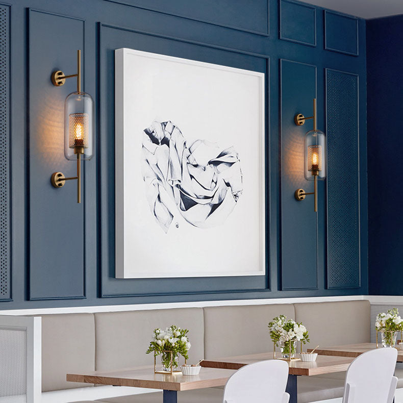Industrial Cylinder Glass Wall Sconce