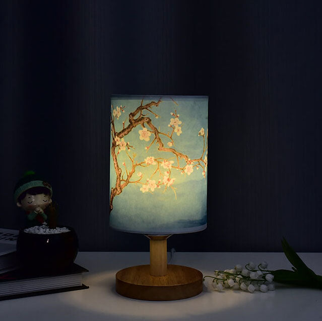 Contemporary Minimalist Fabric and Wood LED Table Lamp