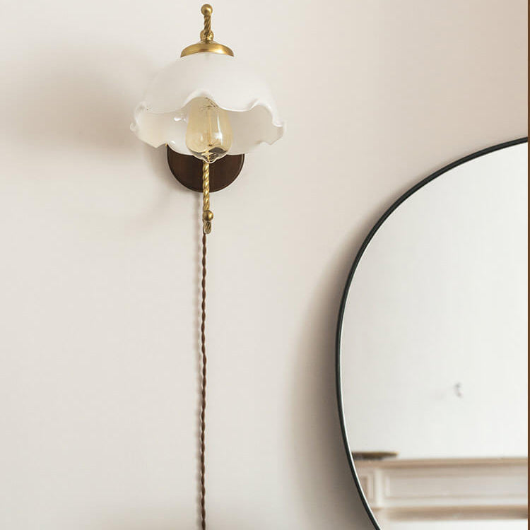 Vintage French Cream Glass Petal Wall Sconce Lamp