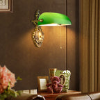 Vintage Copper and Green Glass Wall Sconce Lamp - 1-Light