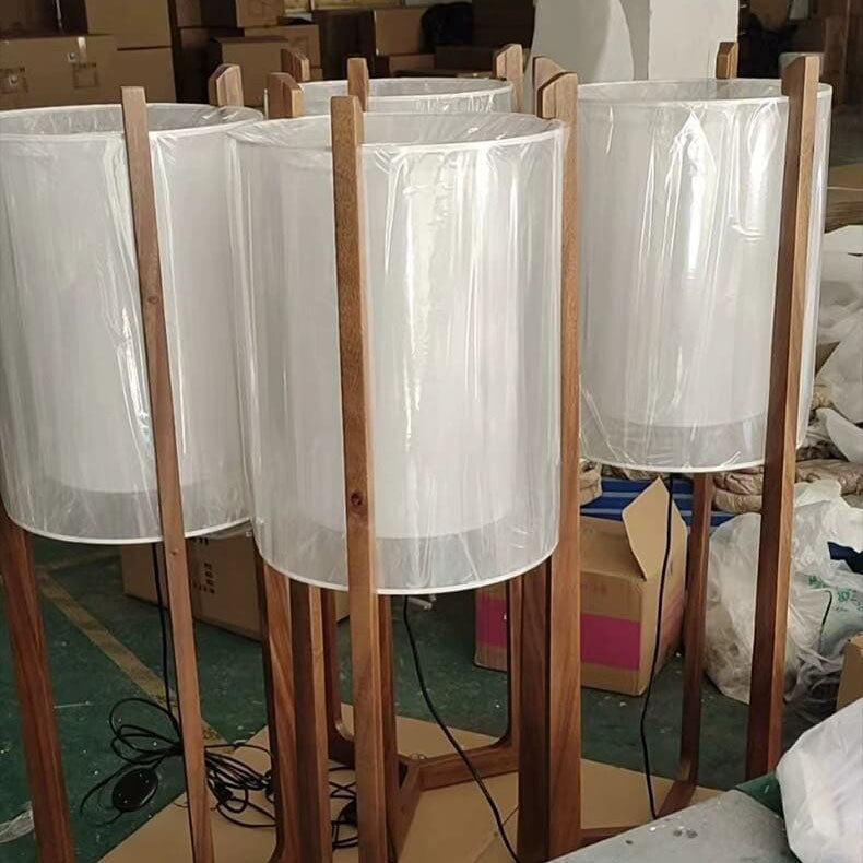 Minimalist Solid Wood Fabric Floor Lamp - Japanese Design, 1-Light