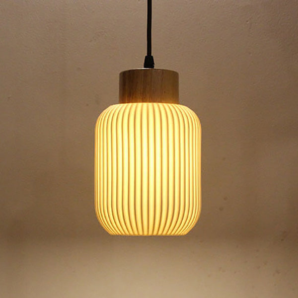 White Ceramic Cylindrical Pendant Light - Nordic Japanese Design