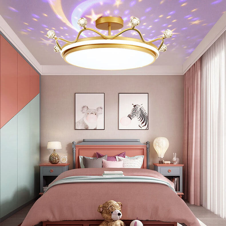 Modern Kids Crown LED Semi-Flush Mount Ceiling Light for Bedroom