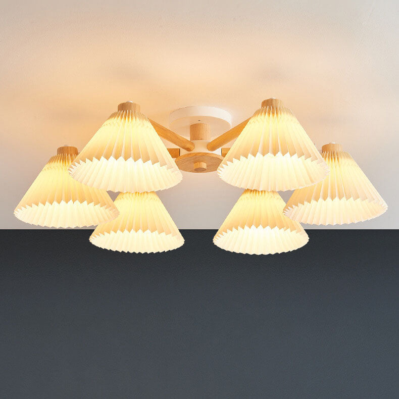 Nordic Wood Pleated Semi-Flush Mount Ceiling Light