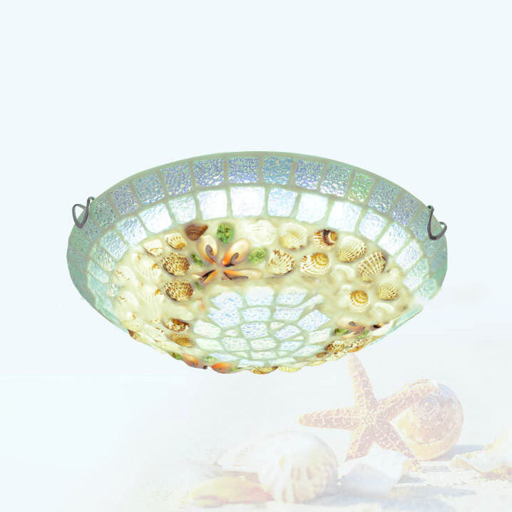Tiffany Mosaic Shells 1-Light Flush Mount Ceiling Light
