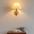 Vintage Japanese Walnut Pleated Wall Sconce Lamp