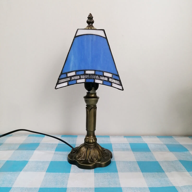 Vintage European Tiffany Square Stained Glass Table Lamp - 1 Light
