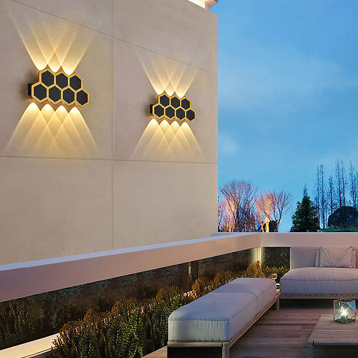 Premium Hexagonal Black and Gold LED Outdoor Wall Sconce