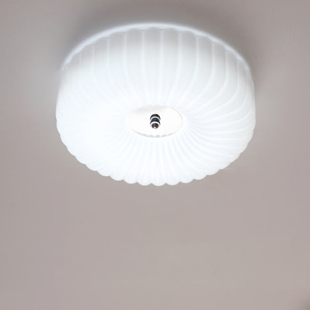 Minimalist Cream Textured Glass Round LED Ceiling Light