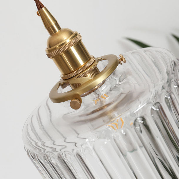 Vintage Japanese Brass and Glass Round Pendant Light