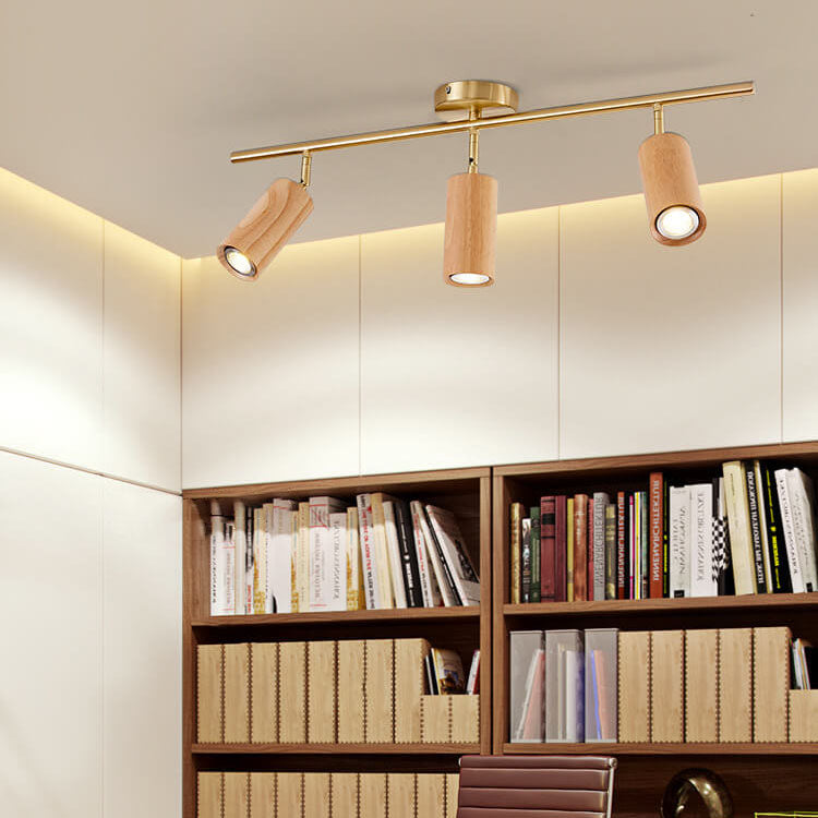 Nordic Minimalist Walnut Wood LED Linear Track Ceiling