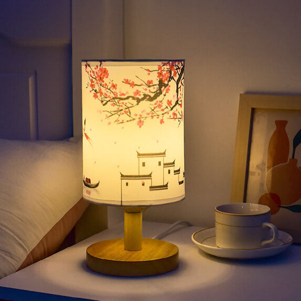 Contemporary Minimalist Fabric and Wood LED Table Lamp