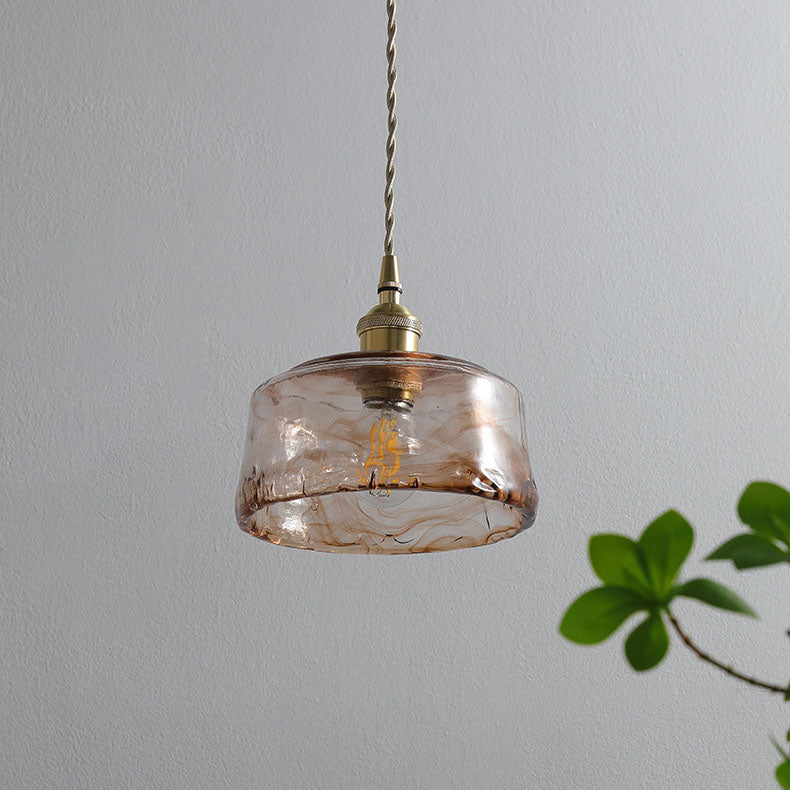 Amber Glass Brass Pendant Light - Vintage Round 1-Light Design