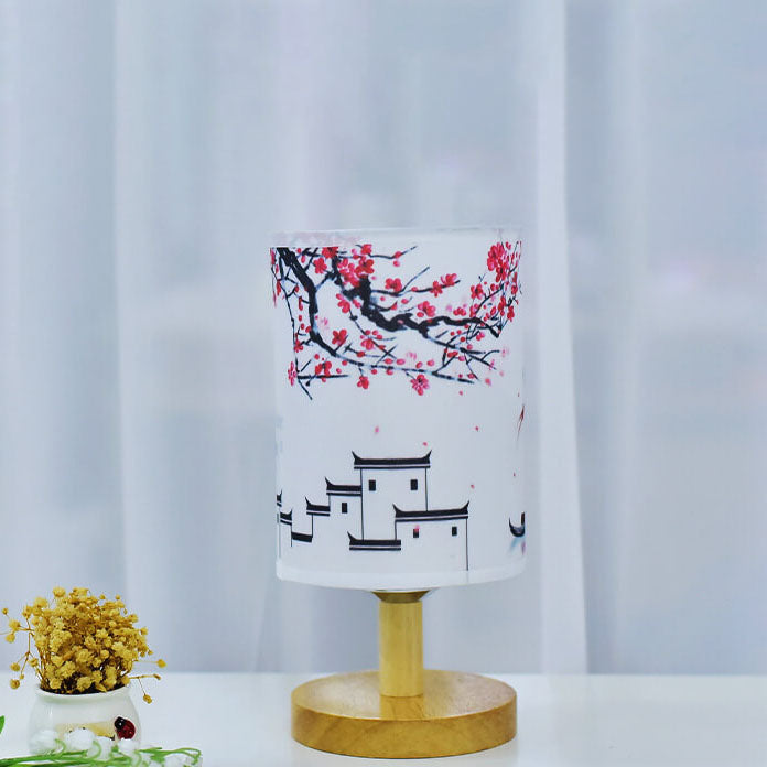 Contemporary Minimalist Fabric and Wood LED Table Lamp