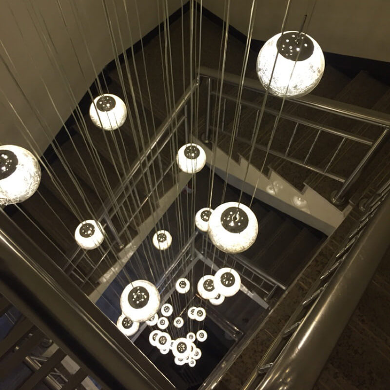 Luxury LED Chandelier with Crystal Orb Shade for Modern Staircases