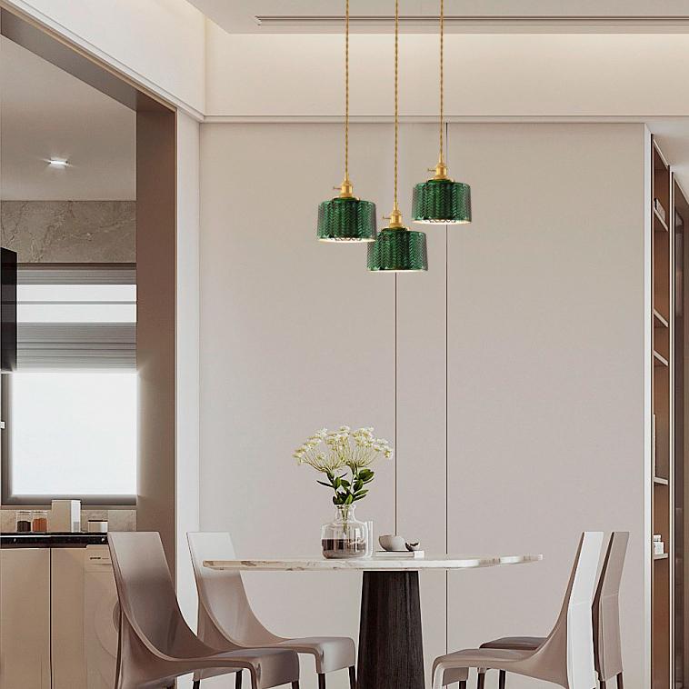 Nordic Vintage Green Brass Glass Island Chandelier - 1, 2, or 3 Lights