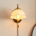 Vintage French Cream Glass Petal Wall Sconce Lamp