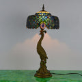 Vintage Tiffany Peacock Glass Dome Table Lamp - 1-Light