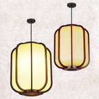 Contemporary Wooden Lantern Pendant Light with Faux Sheepskin - 1-Light
