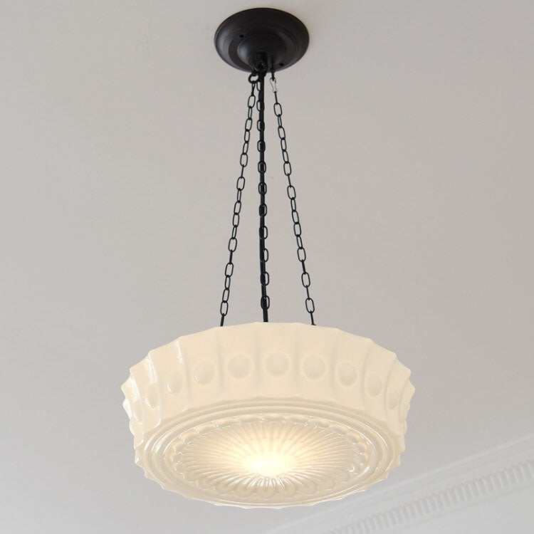 Vintage White Jade Glass Round Drum LED Ceiling Light