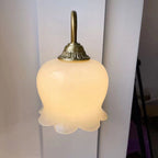 Vintage Cream Petal Resin and Copper Wall Sconce Lamp