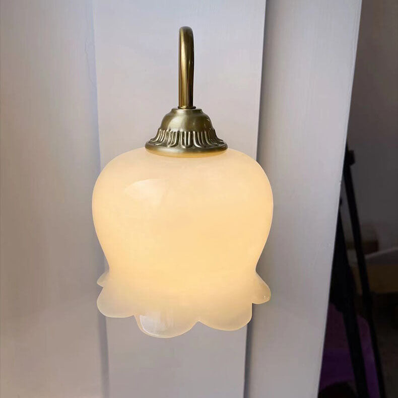 Vintage Cream Petal Resin and Copper Wall Sconce Lamp