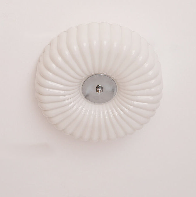 Minimalist Cream Textured Glass Round LED Ceiling Light