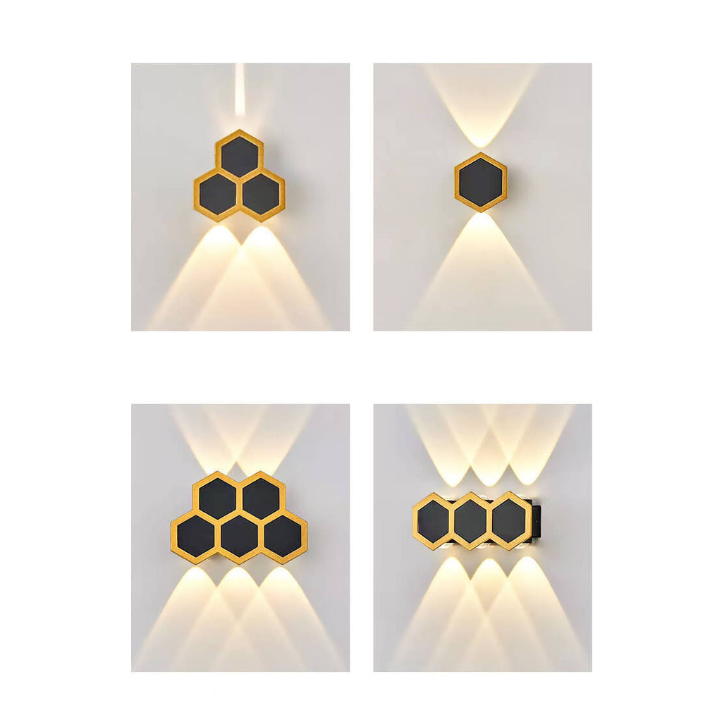 Premium Hexagonal Black and Gold LED Outdoor Wall Sconce