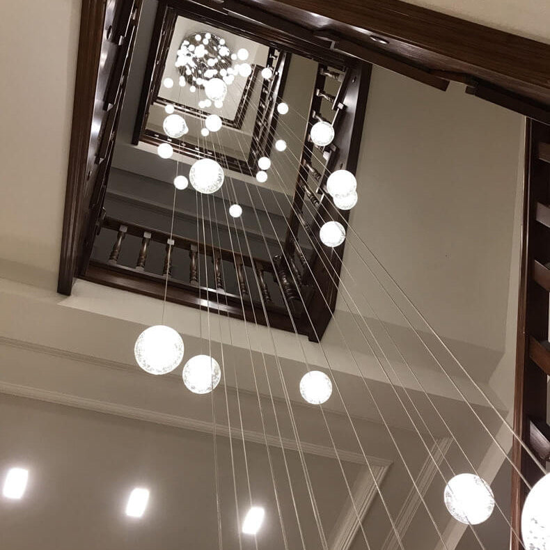 Luxury LED Chandelier with Crystal Orb Shade for Modern Staircases