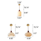 Vintage Japanese Ceramic Dome Pendant Light with Wood