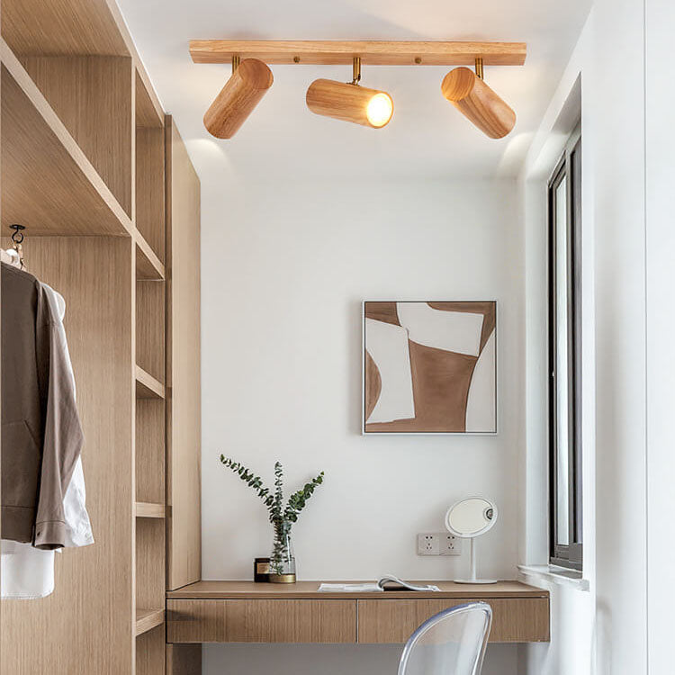 Japanese Minimalist Solid Wood Flush Mount Ceiling Light - Available in 1, 3, or 4 Lights