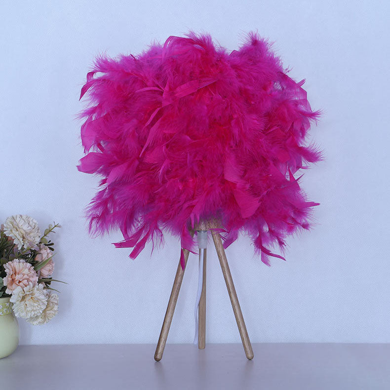 Art Deco Feather Wood Cylinder Table Lamp - 1-Light Design for Bedside