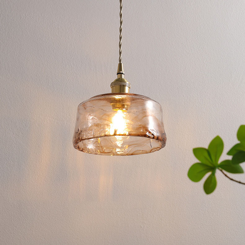 Amber Glass Brass Pendant Light - Vintage Round 1-Light Design