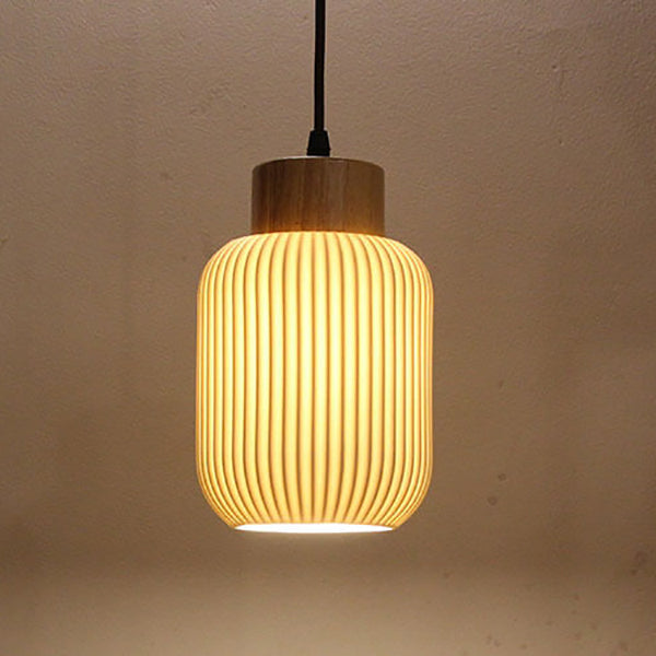 White Ceramic Cylindrical Pendant Light - Nordic Japanese Design