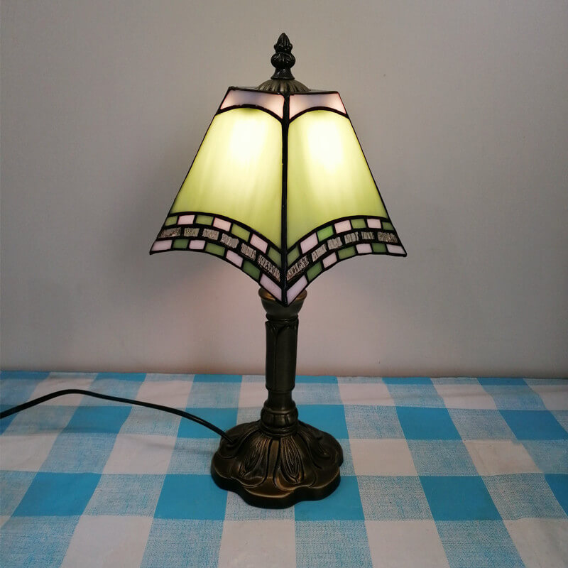 Vintage European Tiffany Square Stained Glass Table Lamp - 1 Light