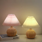 Nordic Rattan Pleated LED Table Lamp for Bedroom