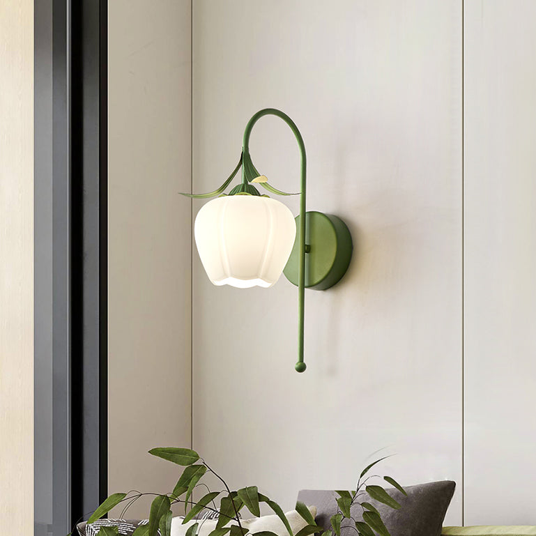 Vintage Floral Pumpkin Cream Glass Wall Sconce Lamp