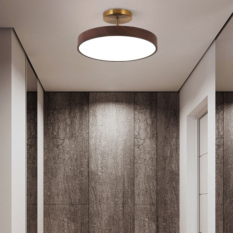 Minimalist Japanese Wood Grain Round LED Semi-Flush Mount