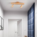 Japanese Minimalist LED Semi-Flush Mount Wooden Track Lighting - 2/3/4/5 Light Options