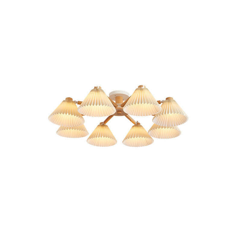 Nordic Wood Pleated Semi-Flush Mount Ceiling Light