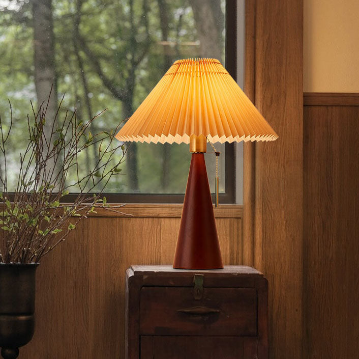 Vintage Japanese Minimalist Pleated Wooden LED Table Lamp