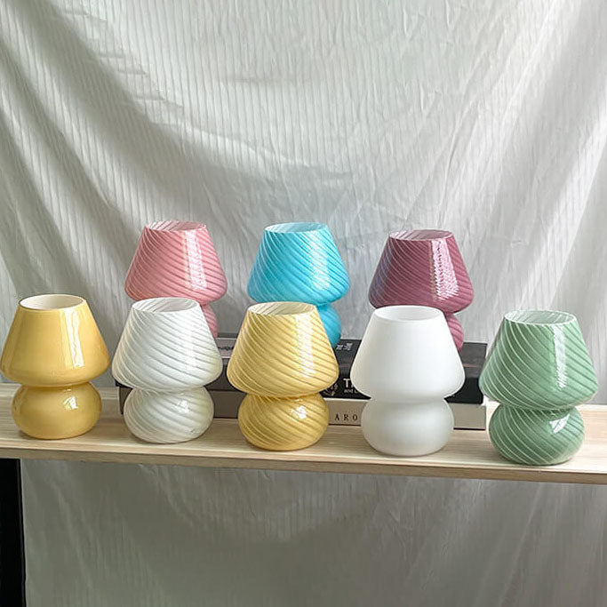 Contemporary Striped Mushroom Glass Table Lamp - 1 Light